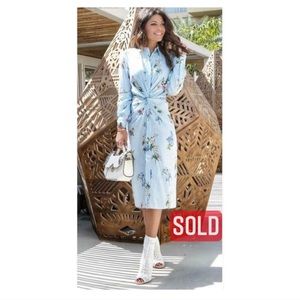 ZARA Blue Floral Midi Shirt Dress with twist knot